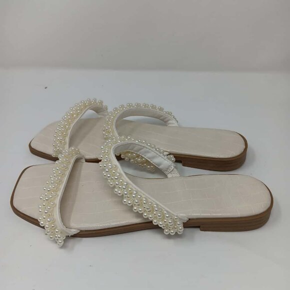 Dolce Vita Ivee Slide Pearl Bead Embellished Double Strap Vanilla Sandals 39 - Picture 1 of 3